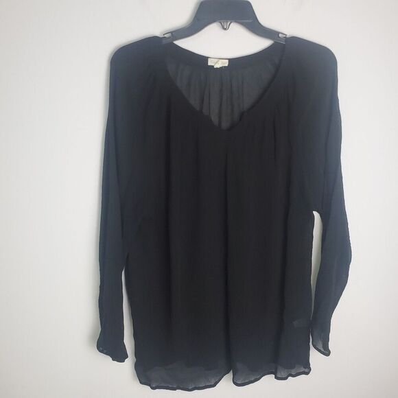 Garnet Hill Black Silk Sheer Textured Blouse Size XL - Picture 1 of 8
